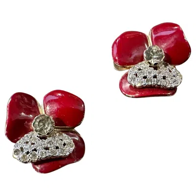 Pre-owned Valentino Garavani 1970s Costume Jewelry Brilliant Red Clip-on Earrings By Valentino