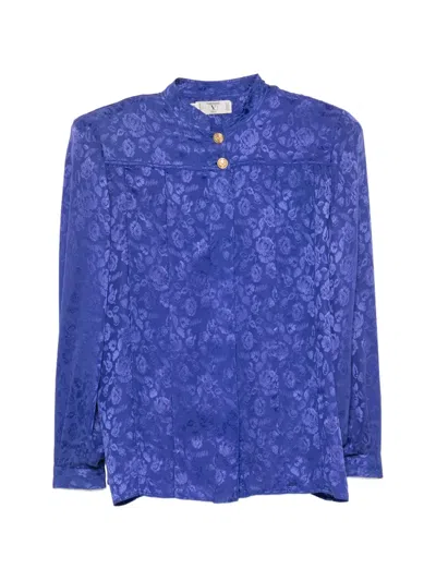 Pre-owned Valentino 1970s Floral-jacquard Shirt In Blue