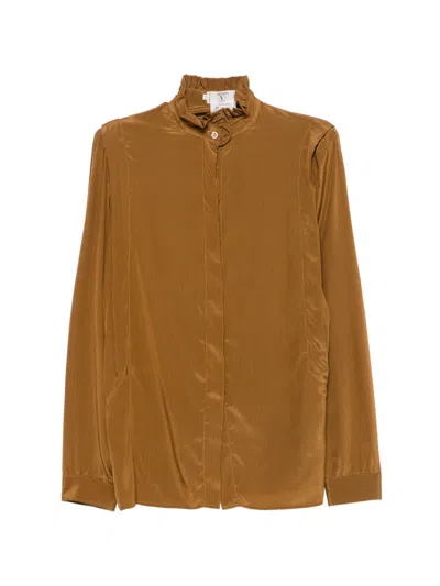Pre-owned Valentino 1970s Ruffled Blouse In 褐色