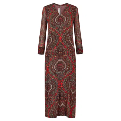 Pre-owned Valentino 1970s  Boutique Paisley Silk Maxi Dress With Chiffon Sleeves In Brown
