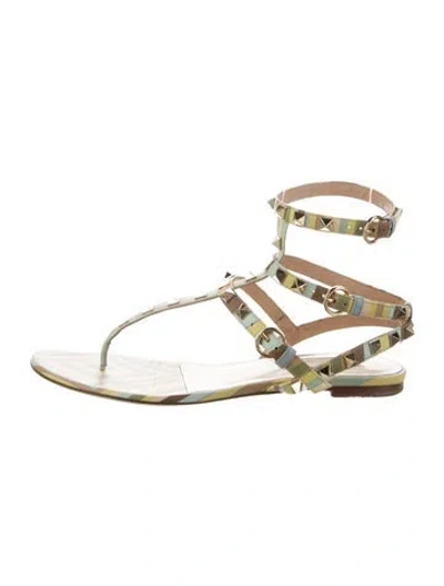 Pre-owned Valentino Garavani 1973 Pattern Leather Gladiator Sandals In Green