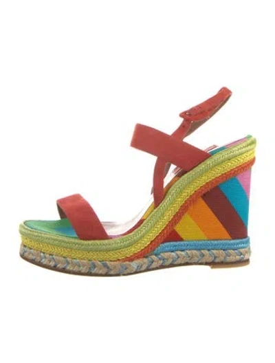 Pre-owned Valentino Garavani 1973 Pattern Suede Espadrilles In Red