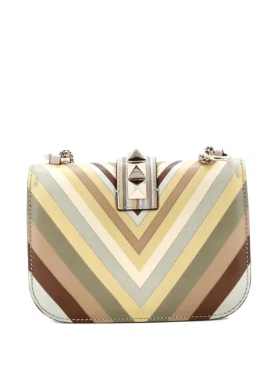 Pre-owned Valentino Garavani 1975 Glam Lock Shoulder Bag Striped Leather Small Crossbody Bag In Multi