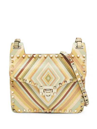 Pre-owned Valentino Garavani 1975 Rockstud Print Crossbody Bag In Neutrals