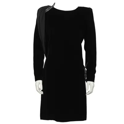 Pre-owned Valentino 1980's Black Velvet  Cocktail Dress With Jersey Sash