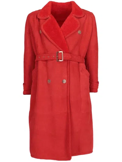 Pre-owned Valentino 1980 Double-breasted Shearling Coat In Red