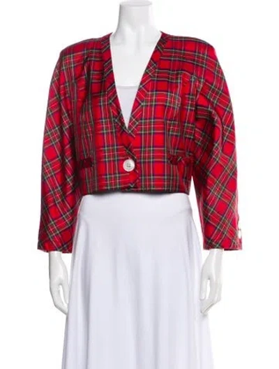 Pre-owned Valentino 1980's Plaid Print Blazer In Red