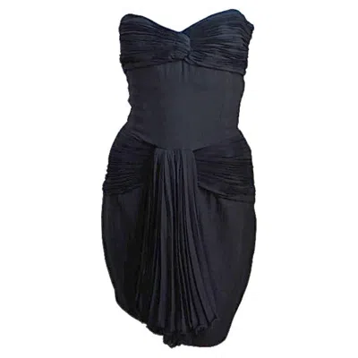 Pre-owned Valentino 1980's  Black Pleated Strapless Dress