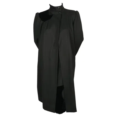Pre-owned Valentino 1980's  Black Wool Coat And Matching Skirt With Velvet Detail
