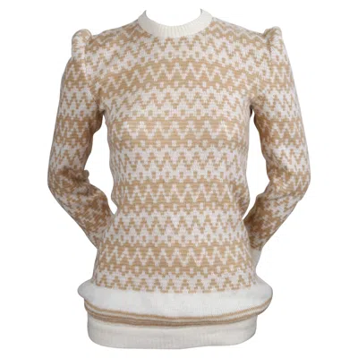 Pre-owned Valentino 1980's  Cream And Tan Sweater With Puff Shoulders In White