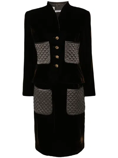 Pre-owned Valentino 1980's Velvet Skirt Suit In Brown
