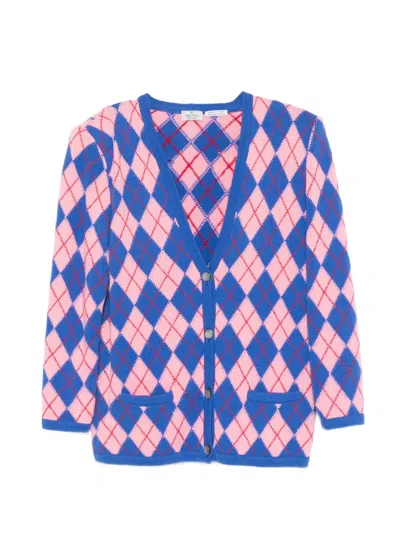 Pre-owned Valentino 1980s Argyle-knit Cardigan In Blue