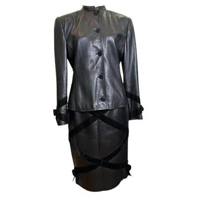 Pre-owned Valentino 1980s Black Leather Jacket And Skirt Ensemble
