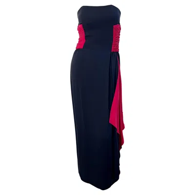 Pre-owned Valentino 1980s Black / Red Silk Jersey Vintage Strapless 80s Gown Size Small