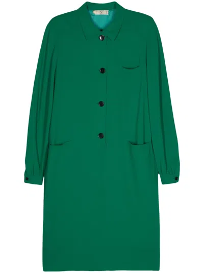 Pre-owned Valentino 1980s Button-up Wool Midi Dress In Green