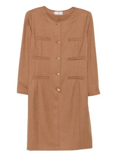 Pre-owned Valentino 1980s Buttoned Wool Dress In Neutral
