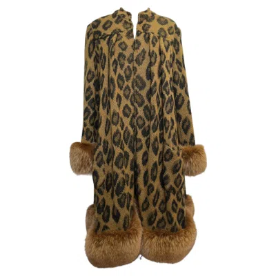 Pre-owned Valentino 1980s Cashmere Leopard Print Coat With Fox Fur Trim In Brown