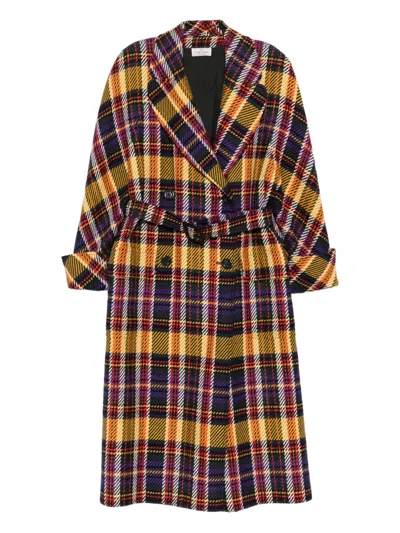 Pre-owned Valentino 1980s Checked Wool Coat In Yellow