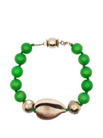Pre-owned Valentino Garavani 1980s Cowrie Shell Beaded Necklace In Gold