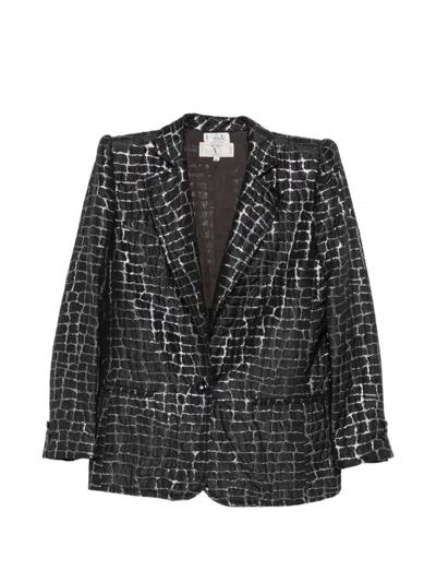 Pre-owned Valentino 1980s Crocodile-effect Blazer Jacket In Black