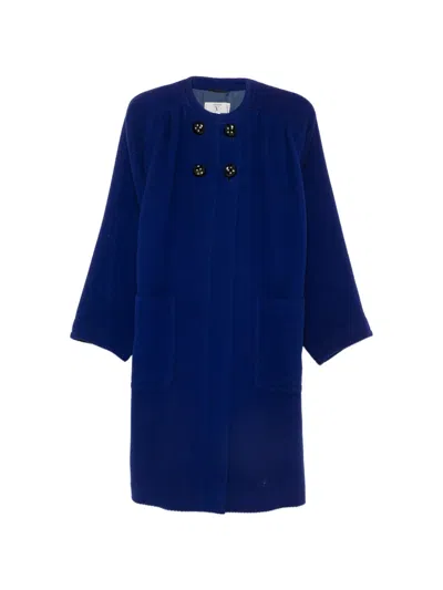 Pre-owned Valentino 1980s Crystal-embellished Double-breasted Coat In Blue