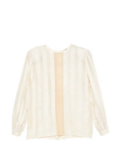 Pre-owned Valentino 1980s Lace-panel Striped Blouse In Neutral