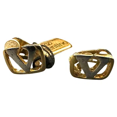 Pre-owned Valentino Garavani 1980s Logo Gilted Metal Clip On Earrings By  In Multi