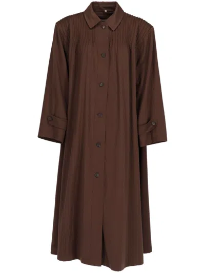 Pre-owned Valentino 1980s Pleated Coat In Brown