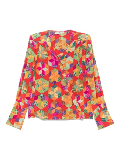 Pre-owned Valentino 1980s Printed Blouse In 红色