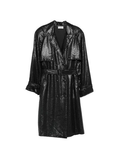 Pre-owned Valentino 1980s Snake-effect Belted Coat In Black