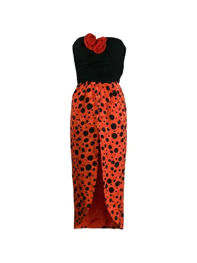 Pre-owned Valentino 1980s Strapless Polka Dots Dress In Orange