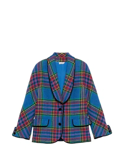 Pre-owned Valentino 1980s Tartan-print Shawl-lapel Blazer In Blue