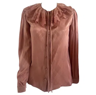 Pre-owned Valentino 1980s  Blush Rose Silk Lace Blouse In Red