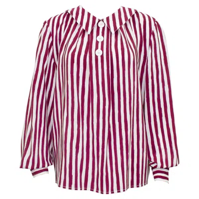 Pre-owned Valentino 1980s  Burgundy And White Vertical Stripe Blouse