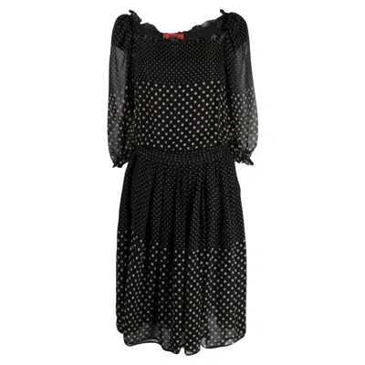 Pre-owned Valentino 1980s  Dots Silk Dress In Black