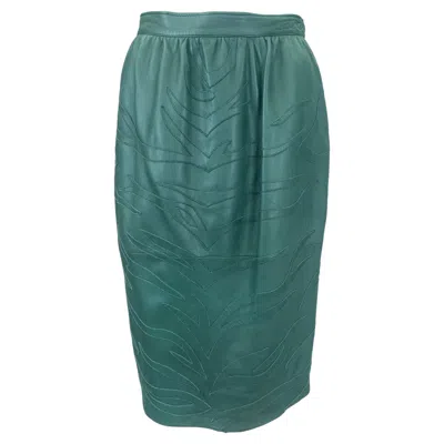 Pre-owned Valentino 1980s  Green Leather Appliqué Pencil Skirt