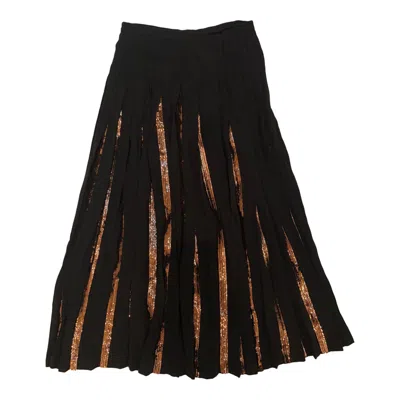 Pre-owned Valentino 1980s  Midi Pleated Sequin Skirt In Black