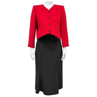 Pre-owned Valentino 1980s  Midi Skirt Suit With Red Jacket And Velvet Details