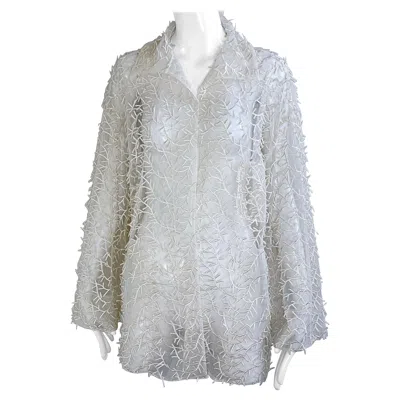 Pre-owned Valentino 1980s  Miss V White Sheer Nylon Embroidered Oversize Vintage 80s Jacket