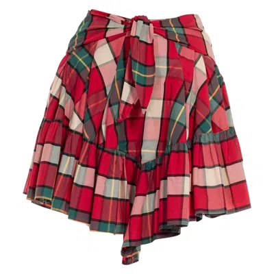 Pre-owned Valentino 1980s  Oliver Red, Green & White Cotton Checked Layered Skirt