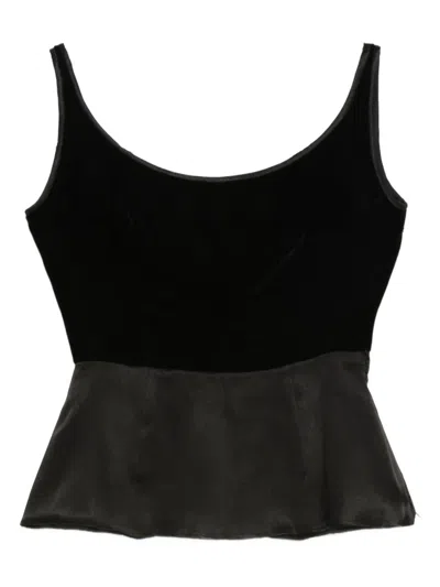 Pre-owned Valentino 1980s Velvet Peplum Top In Black