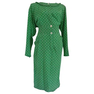 Pre-owned Valentino 1980s Vintage Women's Green White Dress, Italian Size 46