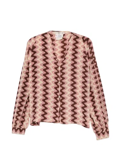 Pre-owned Valentino 1980s Zigzag-print Blouse In Brown