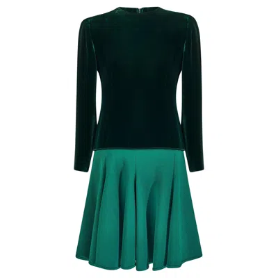 Pre-owned Valentino 1983  Haute Couture Emerald Green Velvet And Wool Dress