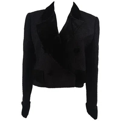 Pre-owned Valentino 1990s Black Wool Jacket With Velvet Neck, Size 42, Women's