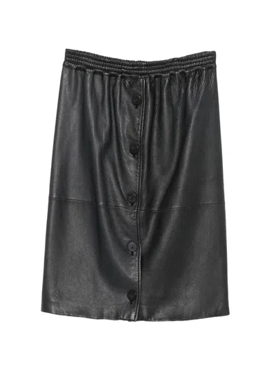 Pre-owned Valentino 1990s Button-up Leather Midi Skirt In Black