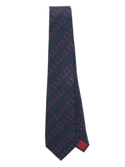 Pre-owned Valentino Garavani 1990s Feather-print Tie In Blue