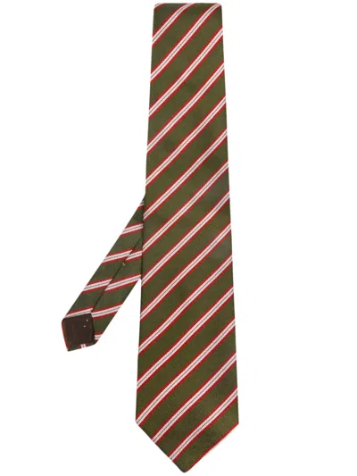 Pre-owned Valentino Garavani 1990s Striped Silk Tie In Green