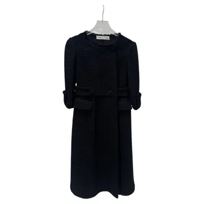 Pre-owned Valentino 1990s  Black Textured A-line Coat With Fringe, It 38