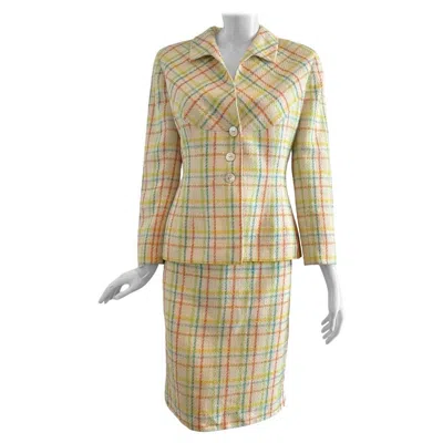 Pre-owned Valentino 1990s  Candy Color Tweed Skirt Suit In Sand